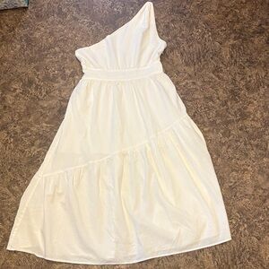 545 one shoulder white cotton midi dress L
